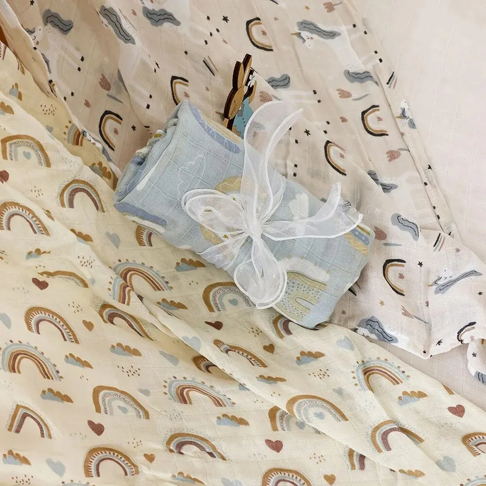 Manta de muselina algodón bambú para bebé – Suave envoltura estampada - imagen 4