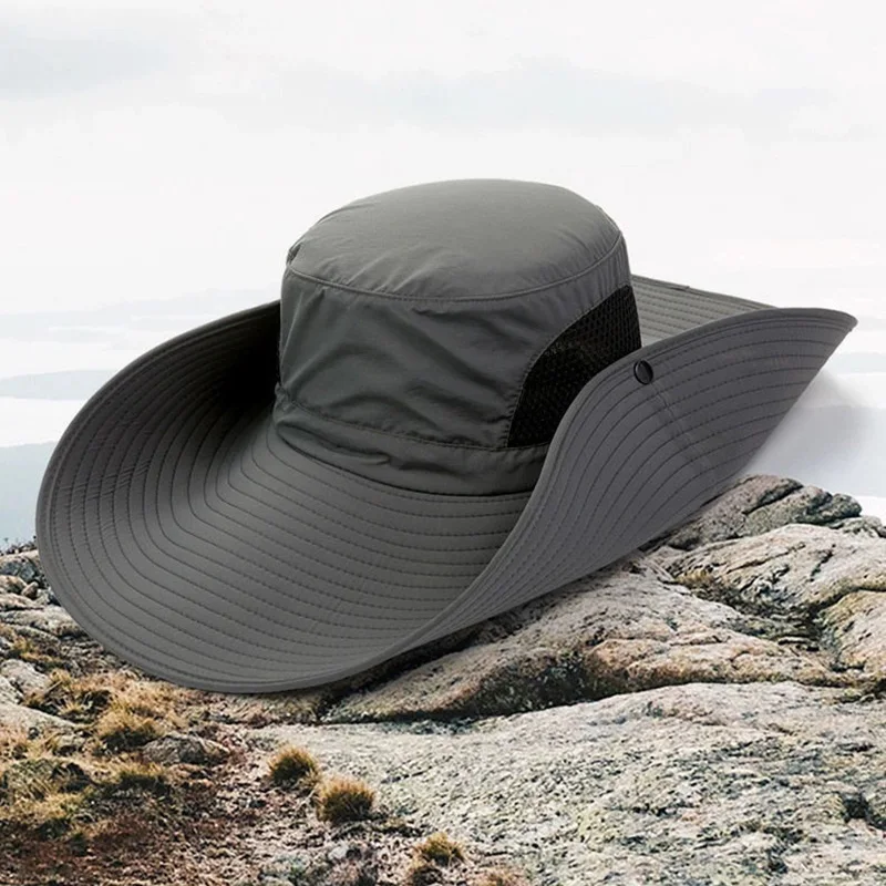 Sombrero de pesca anti-UV ala grande plegable con cuerda antiviento - imagen 4