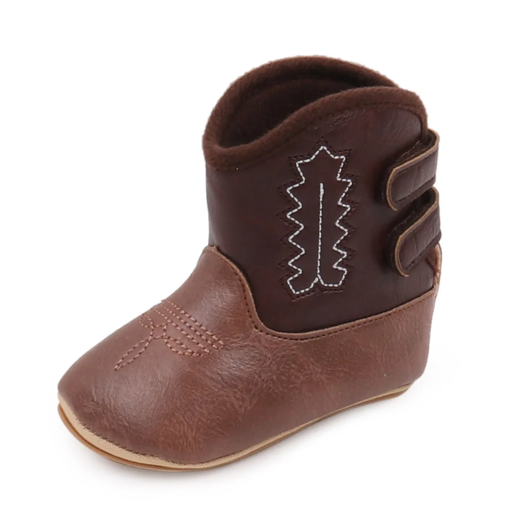 Botas vaqueras altas de cuero PU bordadas para bebés - imagen 4