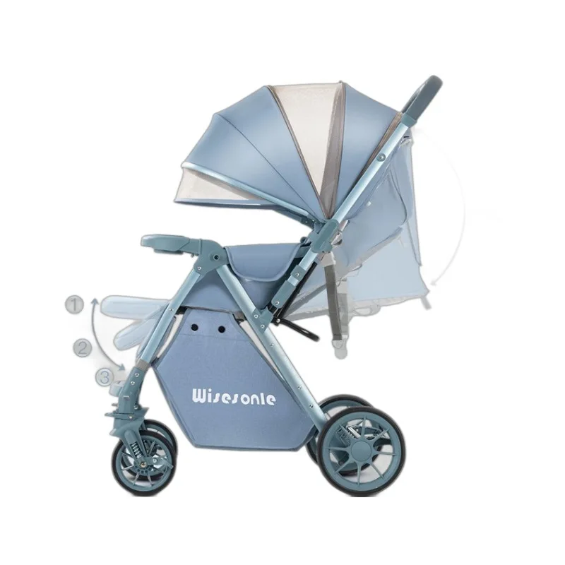 Cochecito de bebé ligero, plegable y reclinable con asiento alto