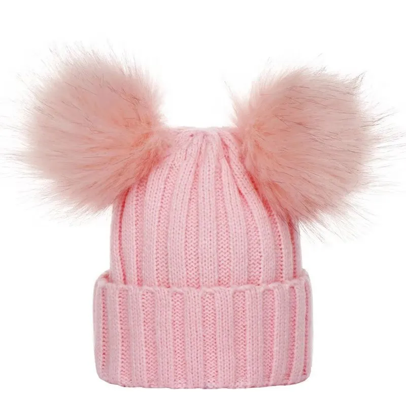 Gorro de invierno tejido con pompón y pelo sintético para niña - imagen 5