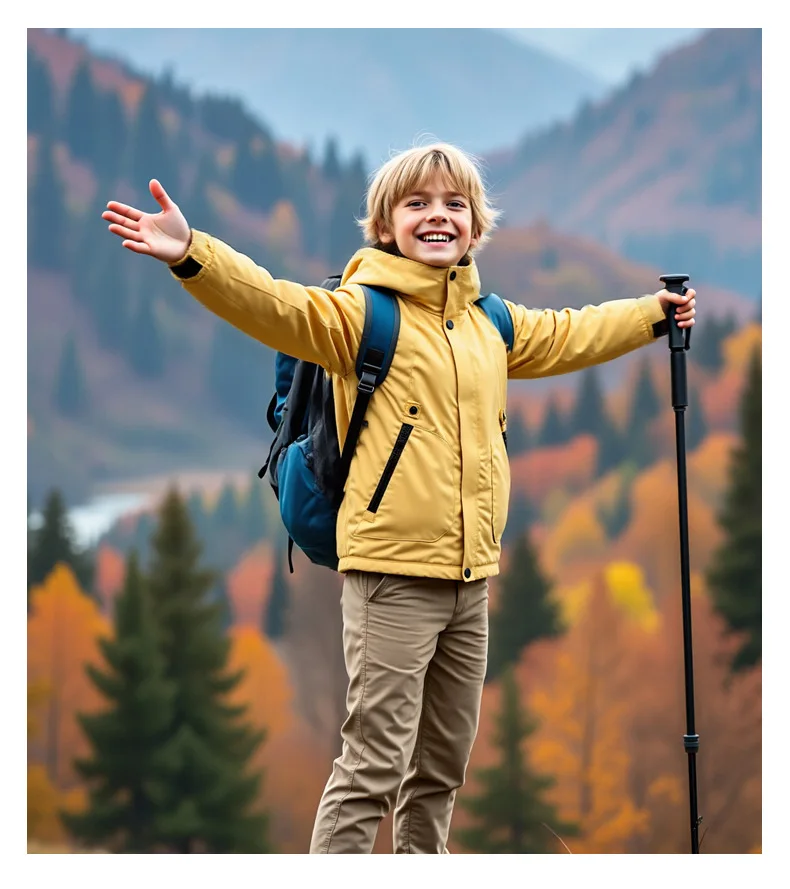 Niño con parka térmica impermeable en exterior nevado