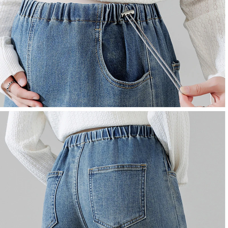 Pantalones vaqueros maternidad pierna ancha con cordón cintura elástica - imagen 4