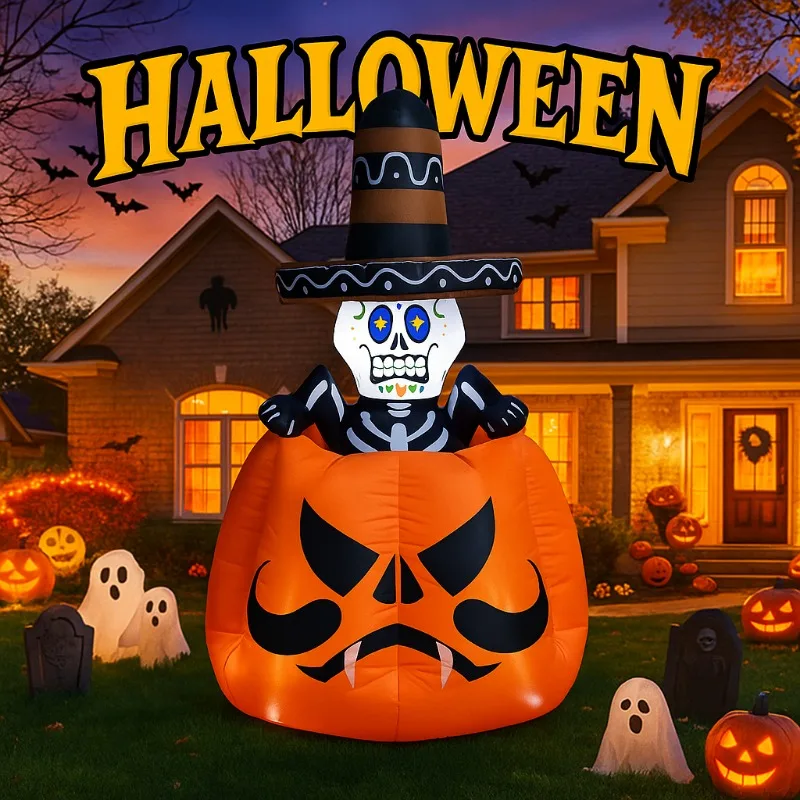 Inflable de Halloween con esqueleto animado y luces LED para jardín - imagen 2
