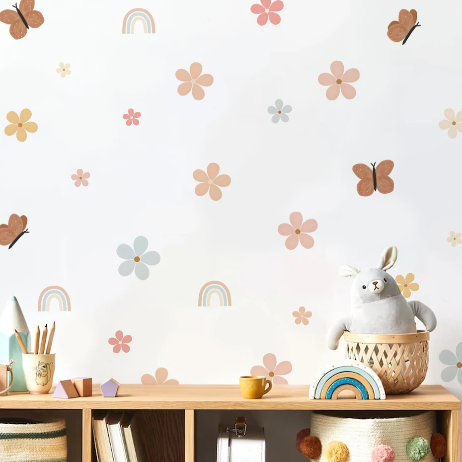 Pegatinas de pared boho con acuarela floral y arco iris - imagen 3