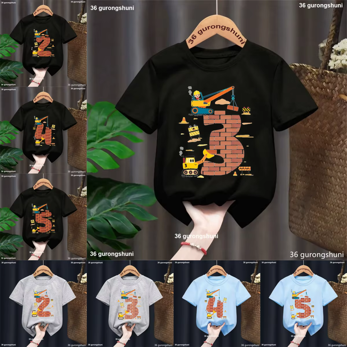 Camiseta excavadora grúa kawaii para niño y niña manga corta - imagen 2