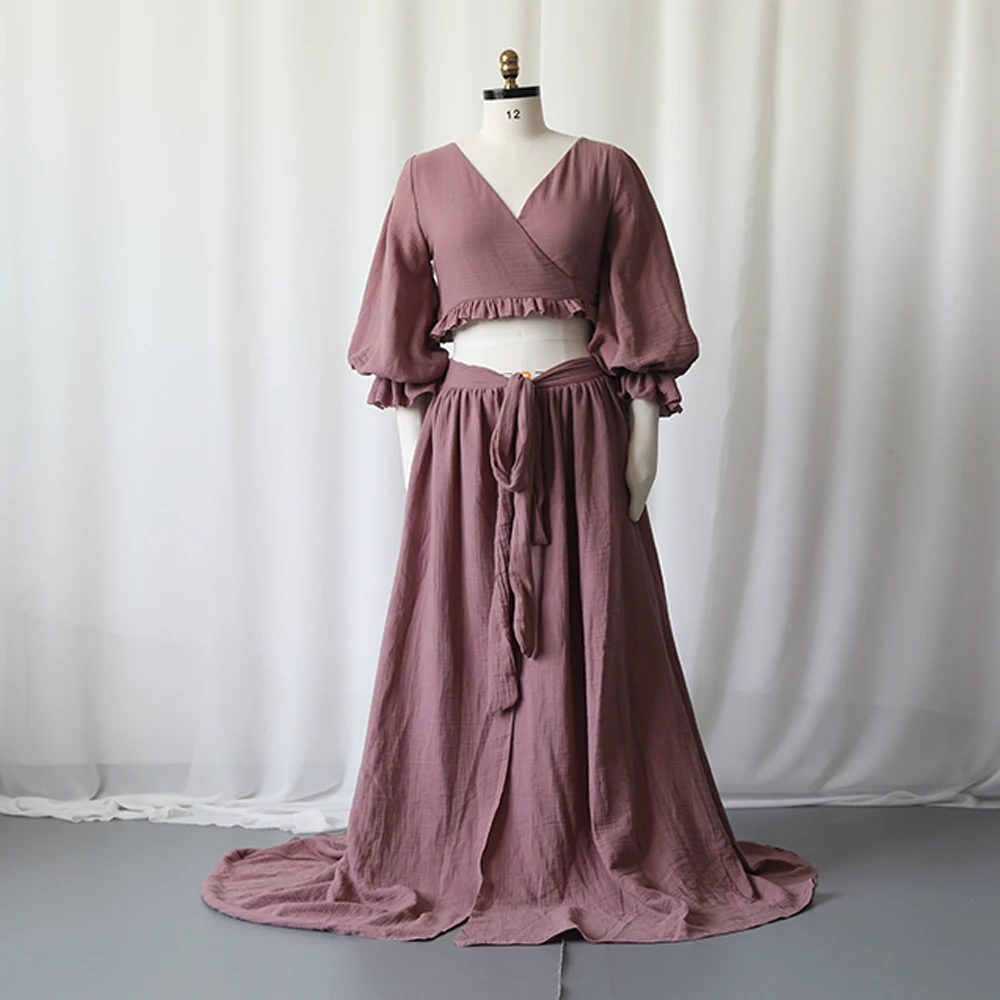 Vestido de maternidad bohemio en algodón puro con mangas abullonadas