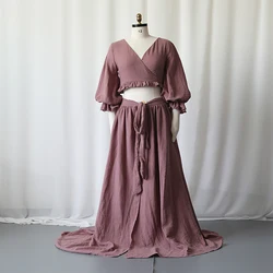 Vestido de maternidad bohemio en algodón puro con mangas abullonadas