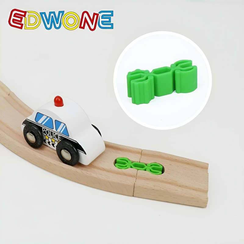 Detalle de conectores universales para tren de madera