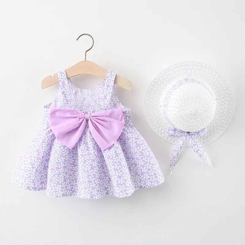 Vestido playero de algodón con lazo y flores para niña - imagen 3