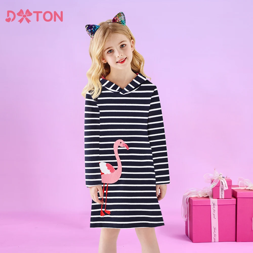 DXTON Vestido con capucha infantil de algodón a rayas de invierno - imagen 5