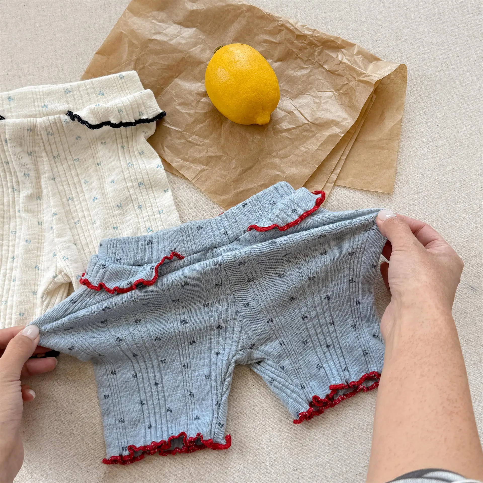Leggings cortos de verano para niños con encaje floral transpirable - imagen 4