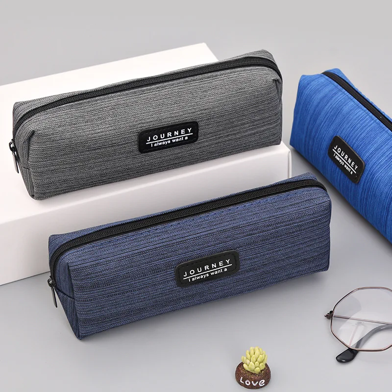 Estuche de lona para lápices con rayas de colores