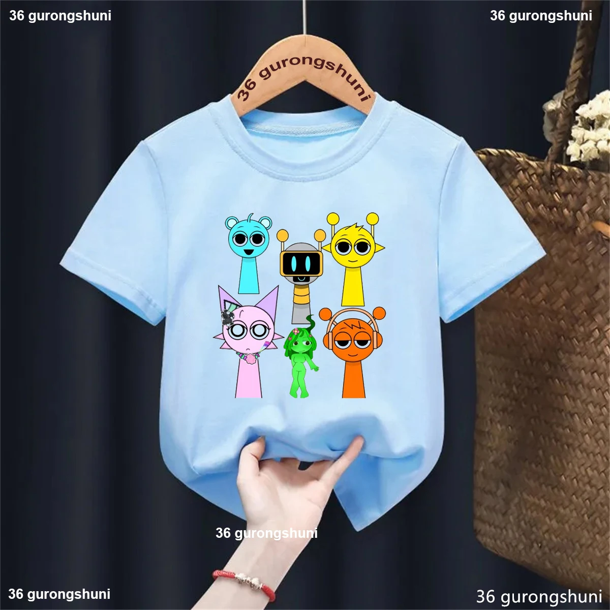 Camiseta azul con motivo Sprunki para niños