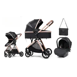 Cochecito de bebé con asiento de coche y bolso para mamá plegado fácil