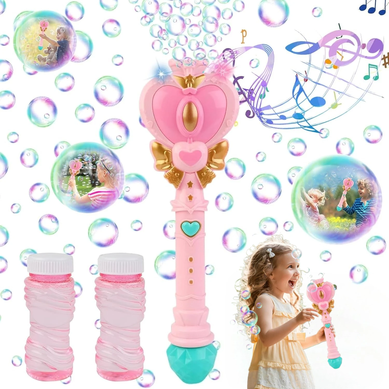 Varita de burbujas con luces para niñas – Juguete princesa mágico