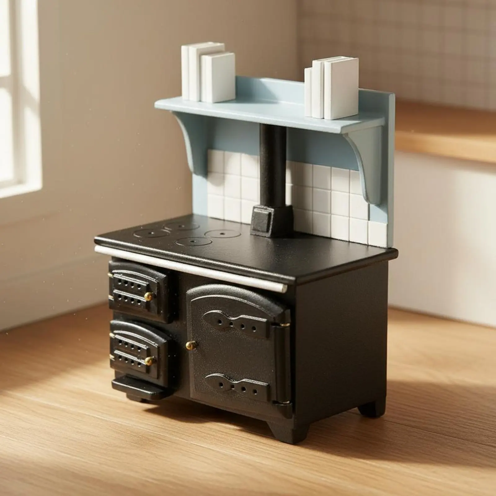 Cocina de juguete negra realista para casa de muñecas con horno - imagen 2