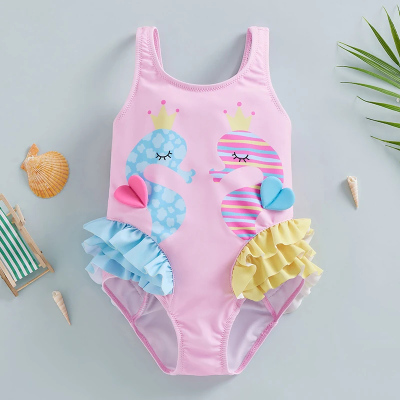 Bañador sin mangas con caballito de mar para niña, espalda descubierta - imagen 5