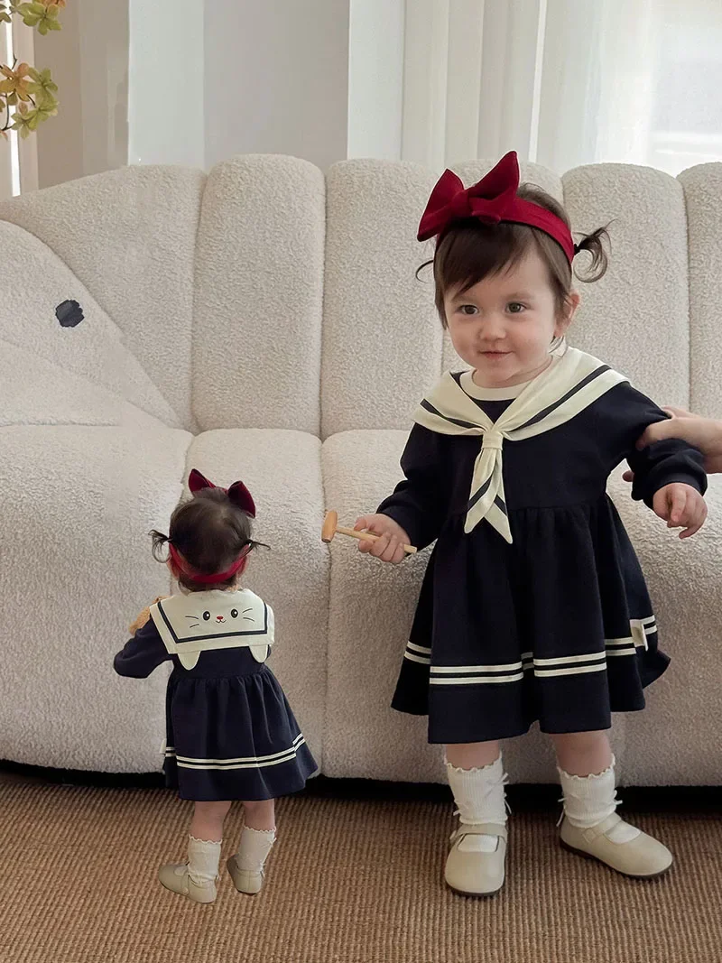 MILANCEL Vestido de otoño para niñas – Princesa azul marino suave