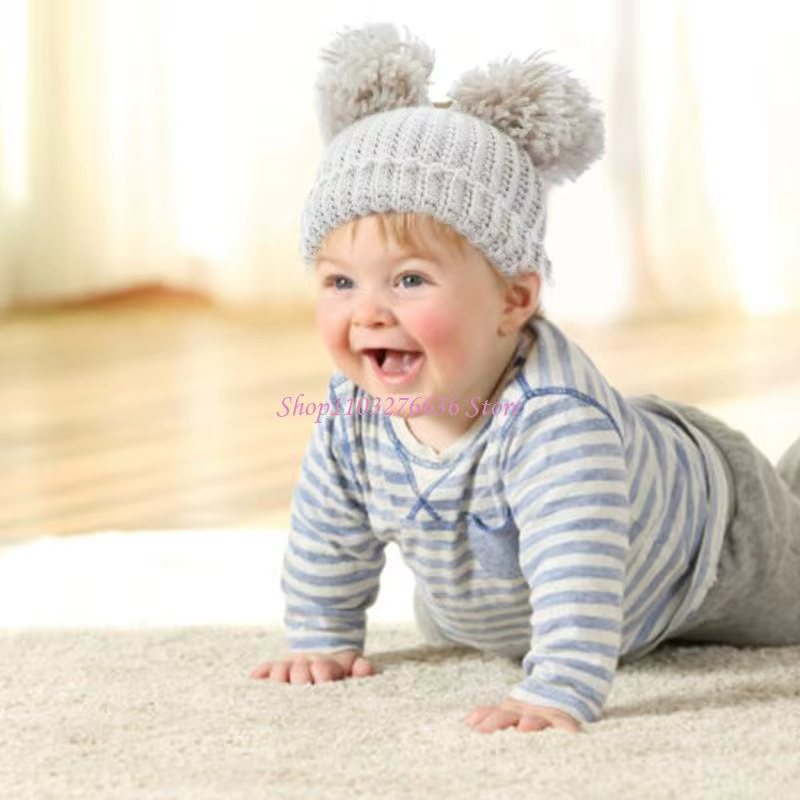 Gorro tejido ganchillo para bebé de invierno recién nacido con pompón