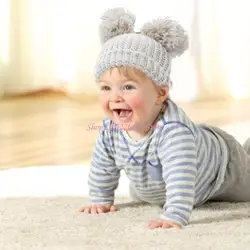 Gorro tejido ganchillo para bebé de invierno recién nacido con pompón
