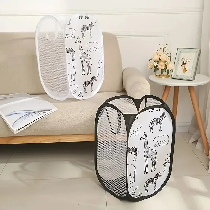 Cesta organizadora plegable de malla con estampado infantil