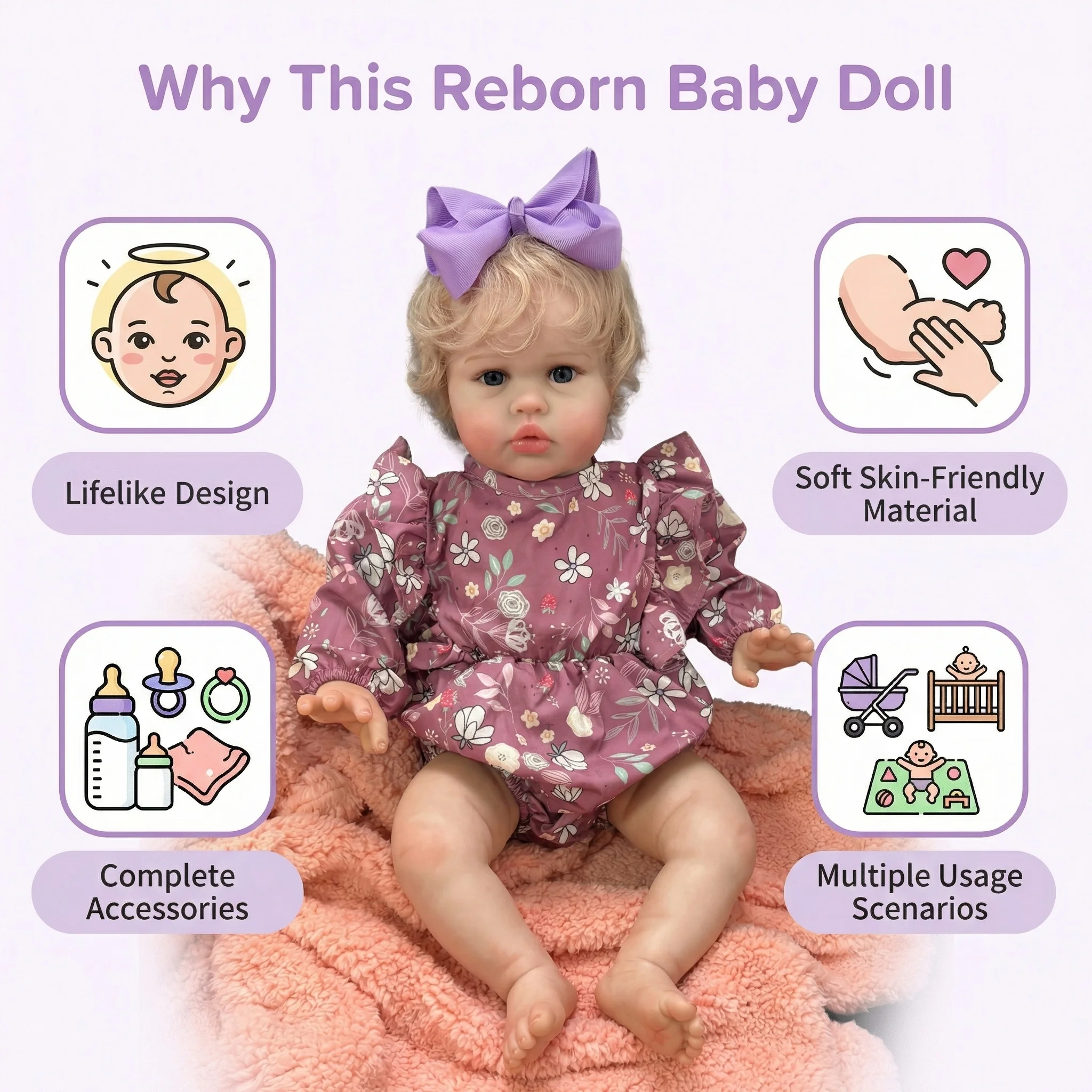 Muñeca bebé reborn Ellie realista al tacto suave con pintura - imagen 3