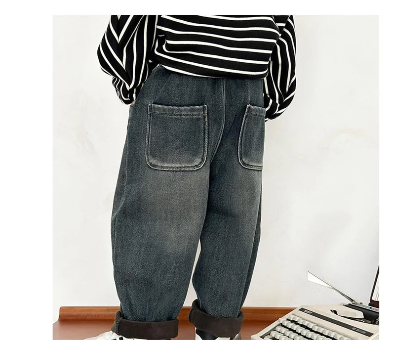 Pantalones vaqueros de lana para niños de invierno con dibujos - imagen 5