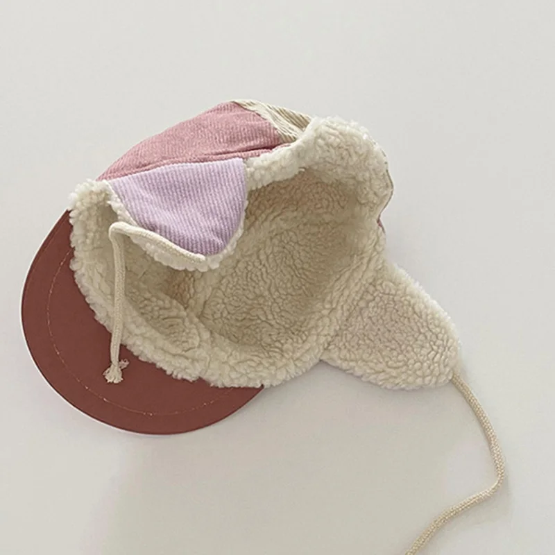 Gorro de invierno infantil forro piel pana cálido suave estilo - imagen 5