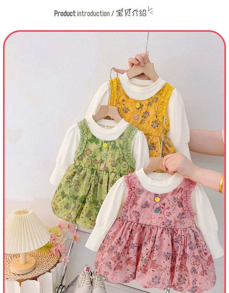Vestido floral azul para niña con estampado de flores