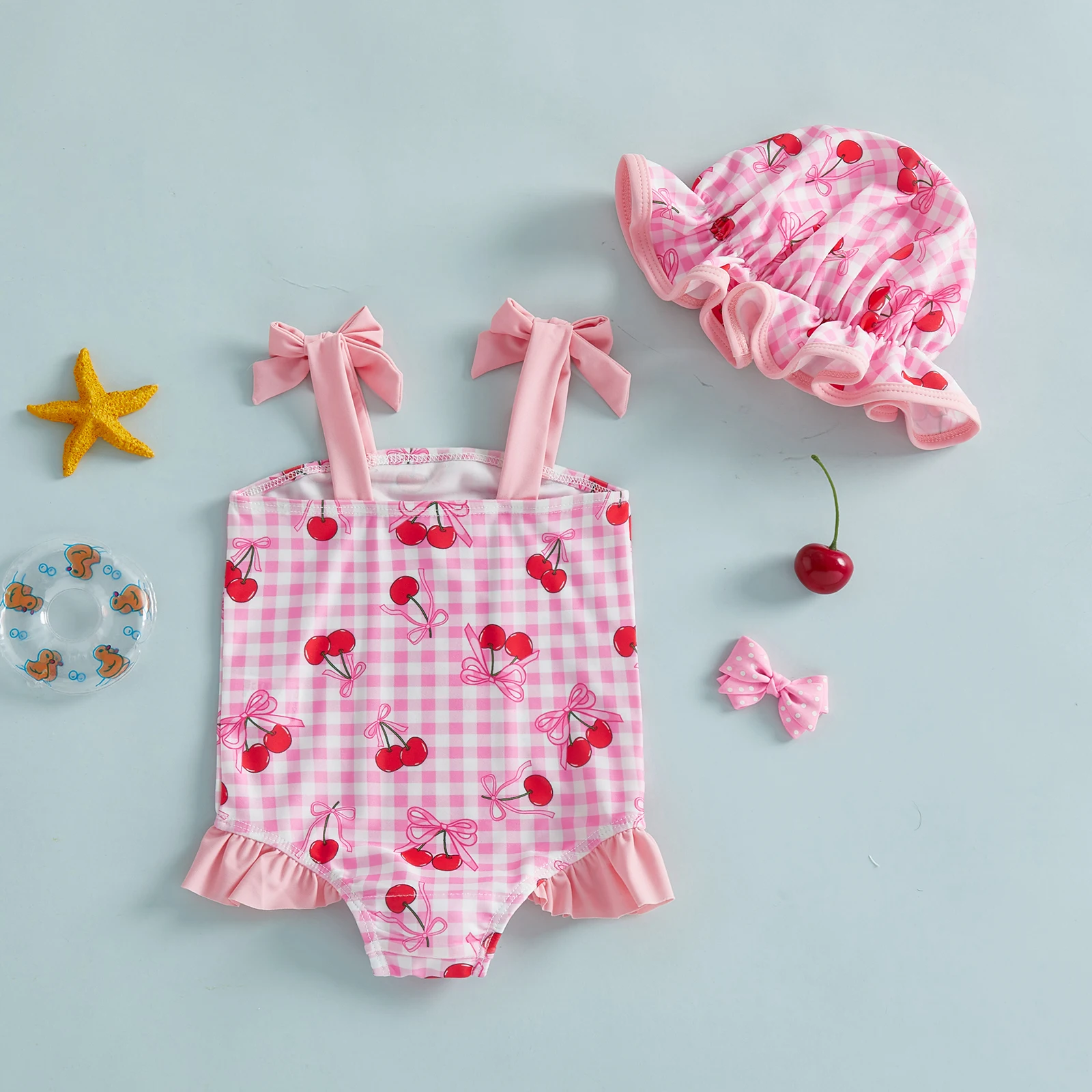 Bañador verano niña sin mangas con estampado fresa y gorro de baño - imagen 5