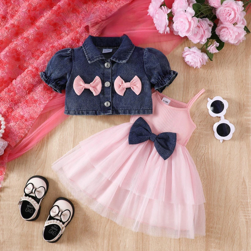 Conjunto de vestido con tirantes para niña de verano y chaqueta vaquera - imagen 4