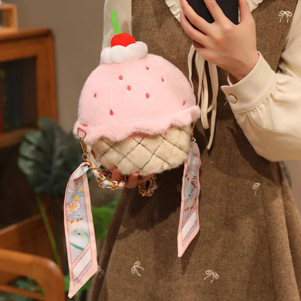 Bolso infantil felpa compacto con forma helado fresa
