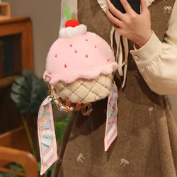 Bolso infantil felpa compacto con forma helado fresa