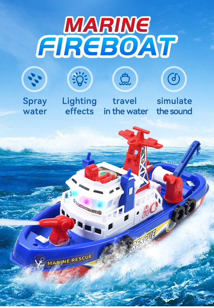 Barco de bomberos con luces y siren