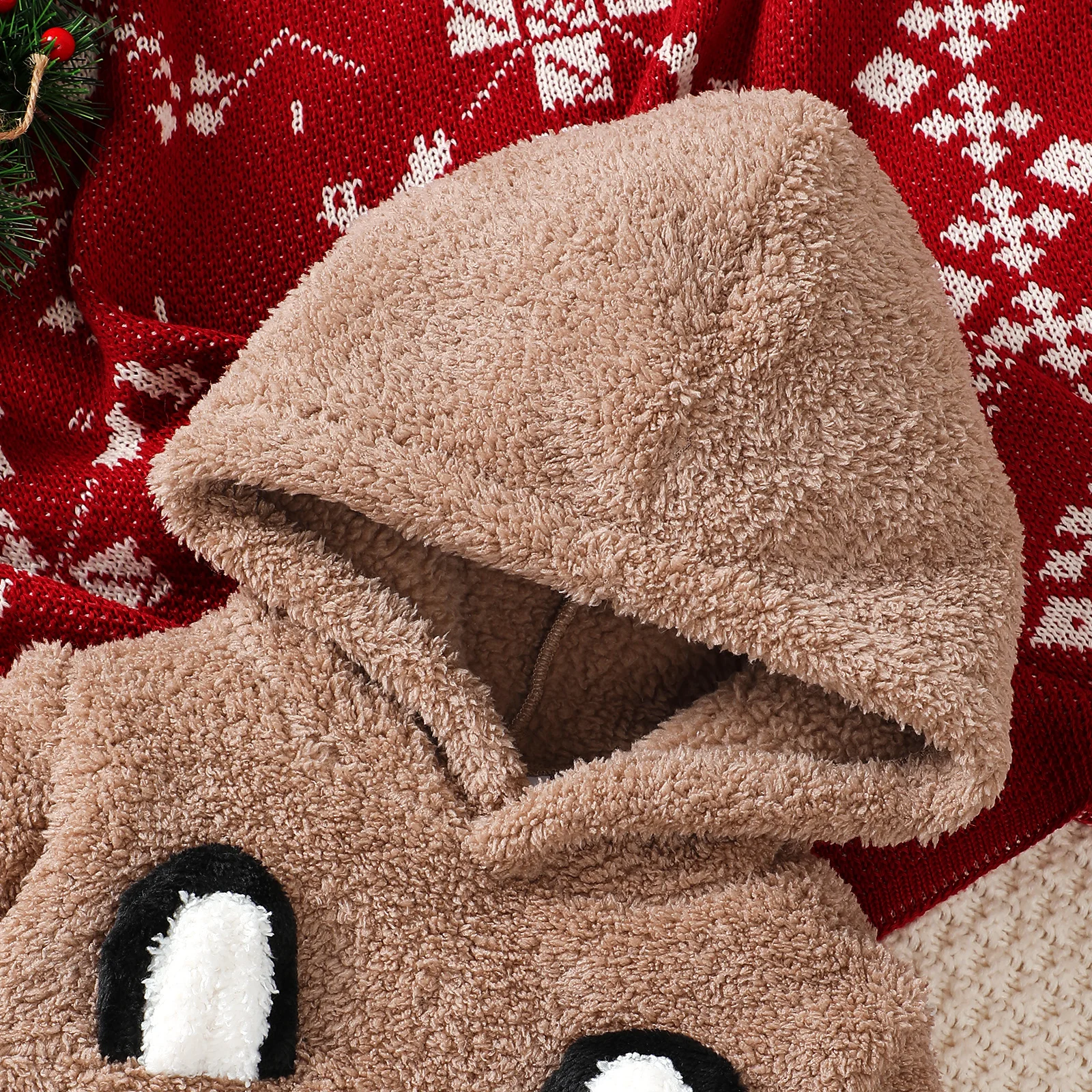 Conjunto navideño bebé sudadera de felpa con capucha y pantalón cálido - imagen 2