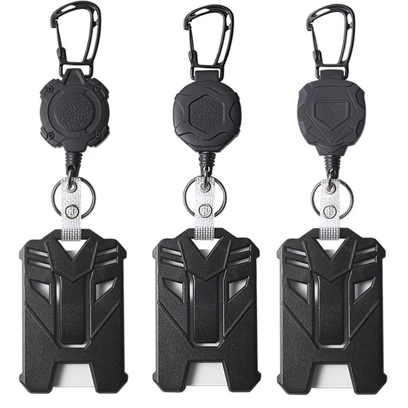Porta tarjetas retráctil resistente con clip para identificación