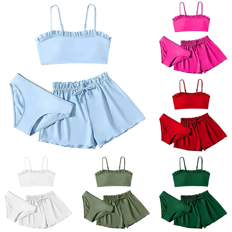 Bikini dos piezas con volantes para niña, traje de baño