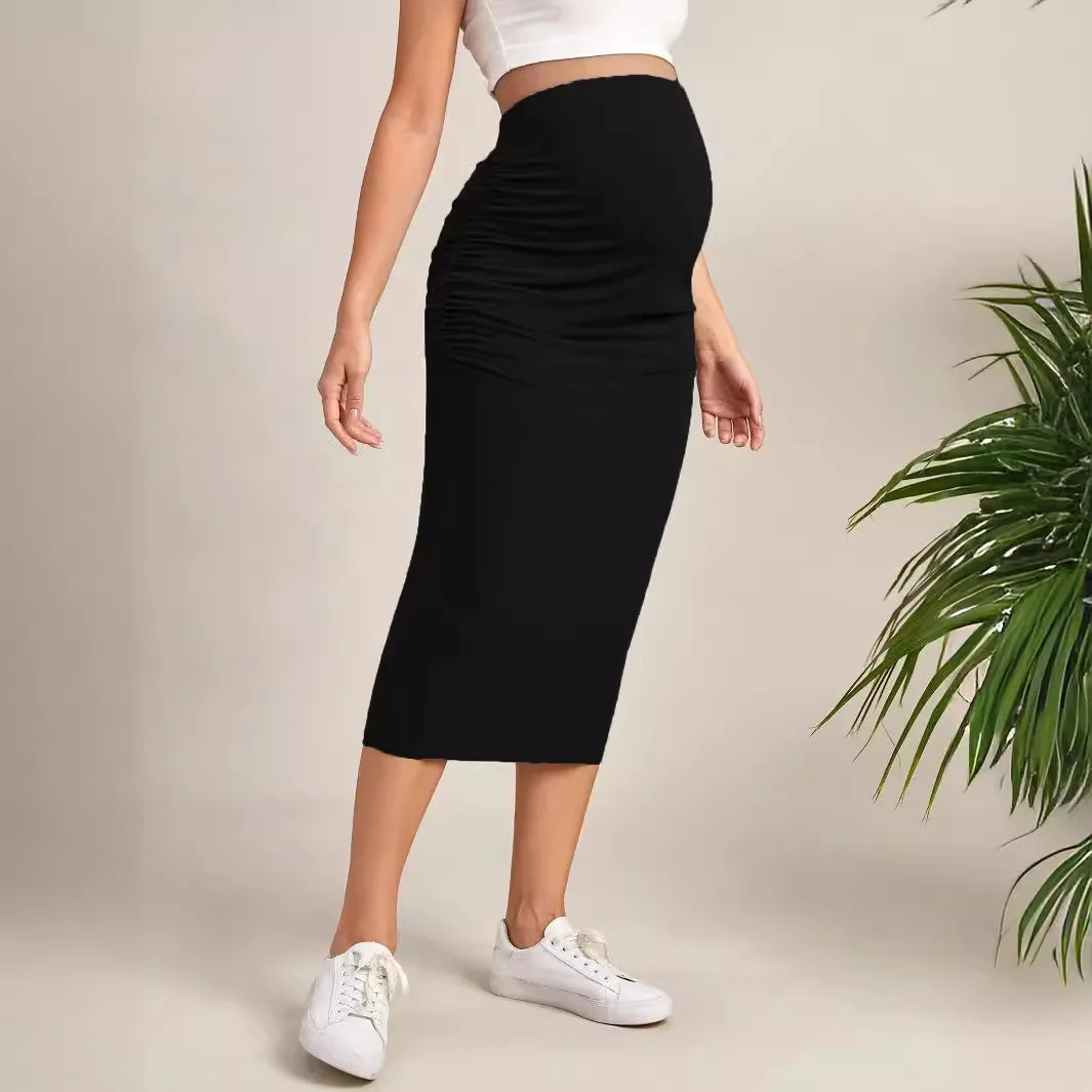 Falda premamá negra de cintura alta elástica, suave y elegante - imagen 2