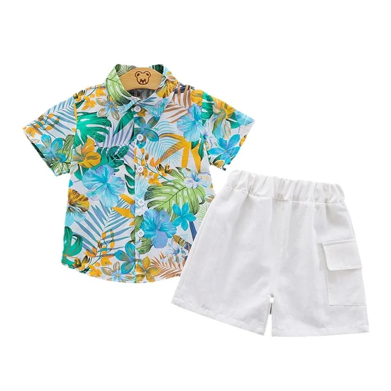 Conjunto de verano para bebés - camisa estampada y pantalón corto