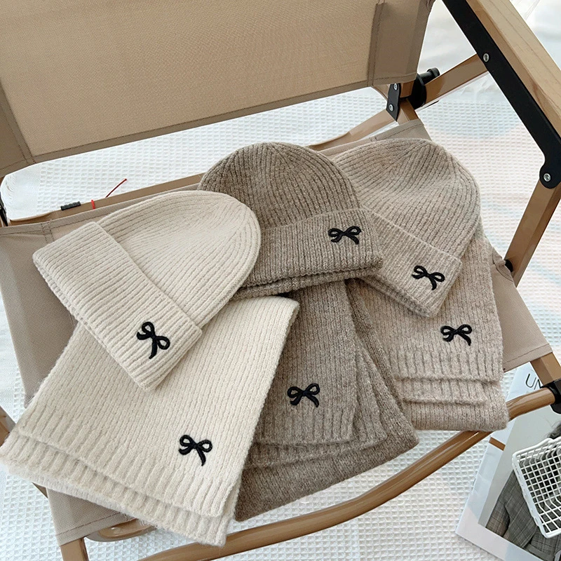 Gorros de punto para niños con lazo coreano - Conjunto invernal - imagen 2