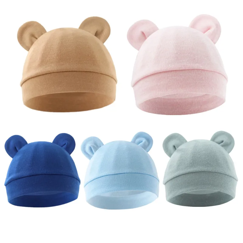 Gorro fino de algodón para bebé recién nacido con orejas de oso - imagen 2