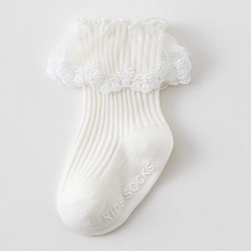Calcetines antideslizantes de algodón peinado para niñas con encaje - imagen 5