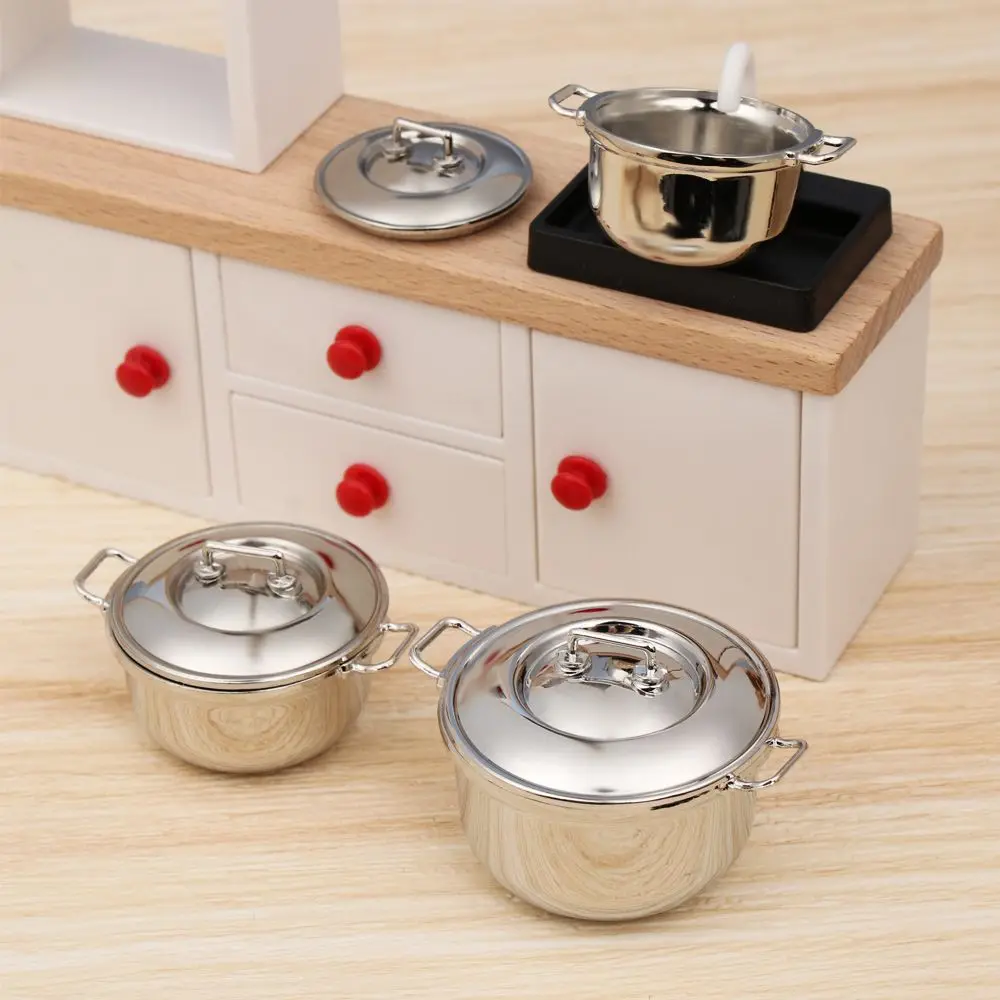 Olla de sopa miniatura con cubierta para casa de muñecas 1/12 - imagen 5