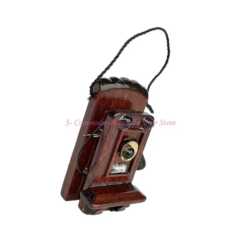 Casa de muñecas de madera con teléfono retro mini para decorar - imagen 3