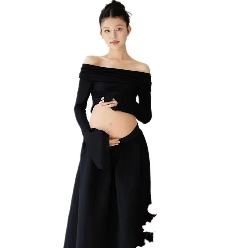 Conjunto premamá negro para sesión de fotos de embarazo - imagen 2