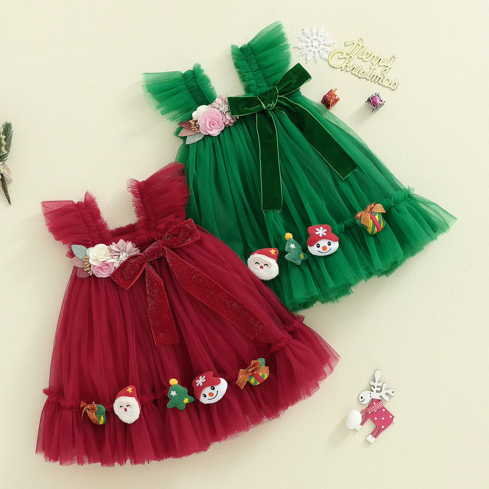 Tregren Vestido de princesa de tul navideño para niña con lazo - imagen 2