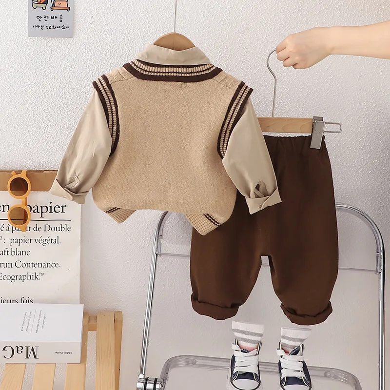 Conjunto de otoño para bebé: chaleco, camisa y pantalón de algodón - imagen 4