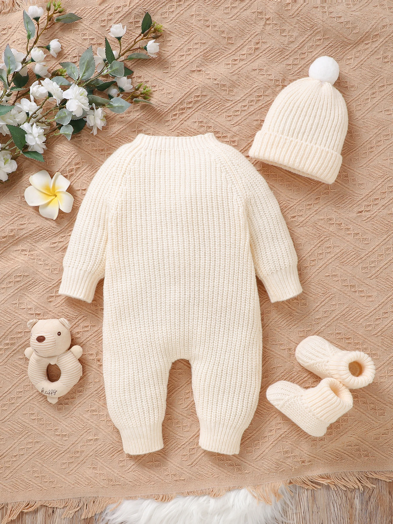 Pelele de punto con gorro para bebé – Conjunto de invierno cálido - imagen 4