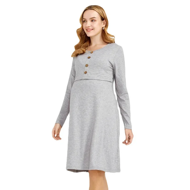 Vestido de lactancia de maternidad holgado de cuello redondo - imagen 5